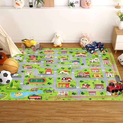 Miniatura 9 de FairOnly Alfombra infantil de 3 x 5 pies para niños, alfombra de juego para la vida de la ciudad, alfombra educativa para el automóvil, alfombra