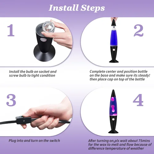Miniatura 7 de Vanful Lámpara de magma morada de 16 pulgadas con cera blanca y base negra, lámpara de movimiento líquido calmante para decoración del hogar