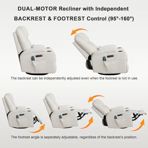 Miniatura 4 de Silla reclinable giratoria de doble motor para adultos con calor y masaje, mecedora eléctrica de pared para guardería, sala de estar con luces LED