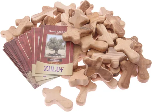 Miniatura 2 de Zuluf 50 Pequeñas Cruces de Mano de Madera de Olivo Fábrica de Belén Cruces de Madera de Olivo de Meditación de Mano de Belén Israel 6cm / 2.5