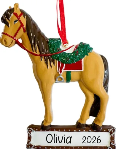 Miniatura 8 de Adorno de Navidad personalizado de caballo 2025 – Personalización gratuita Caballo marrón personalizado para árbol de Navidad – Regalo de jinete