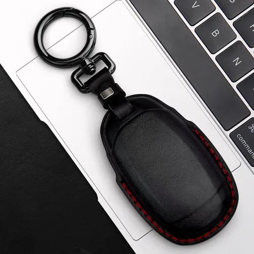 Miniatura 4 de Tukellen Funda de cuero genuino para llavero inteligente para Hyundai Palisade Elantra GT Accent Kona Santa Fe Veloster 2020-2022 (negro, 4 botones)
