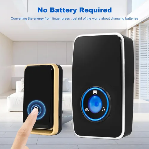 Miniatura 3 de 【No requiere batería】Timbre inalámbrico impermeable, kit de timbre de puerta AURTEC con 2 receptores flash LED enchufables y 1 transmisor