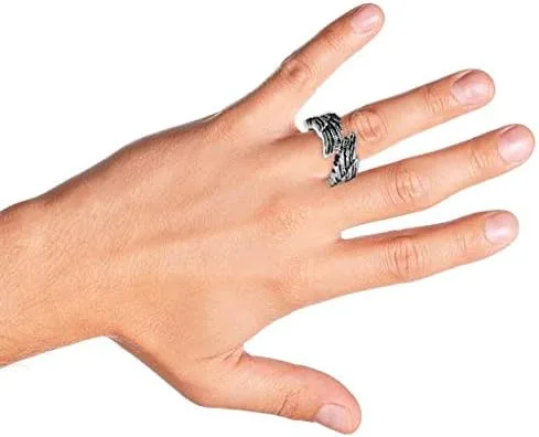 Miniatura 6 de Bling Jewelry Anillo unisex personalizado con iniciales del alfabeto ABC con monograma religioso espiritual y corazón espiritual ala de ángel
