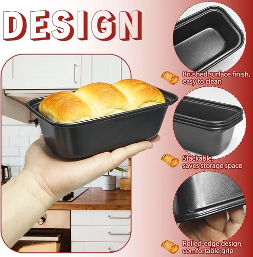 Miniatura 4 de Zddaoole Juego de 4 mini moldes para pan, 6 x 3.4 x 2 pulgadas, moldes pequeños para pan de plátano, moldes de acero inoxidable para pasteles