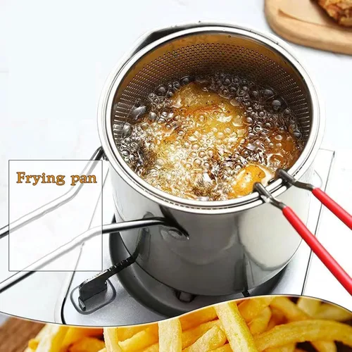 Miniatura 4 de Olla de mano para freír el hogar, olla de acero inoxidable 304, sartén multifuncional para fritos profundos para cocina, papas fritas y pollo