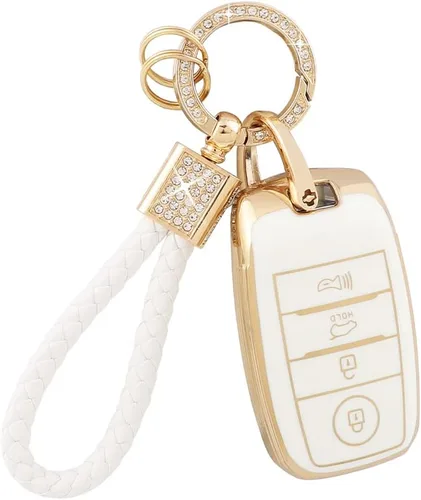 Miniatura 15 de PIFOOG Cubierta de llavero de TPU Llavero Bling Blanco Borde Oro Grande