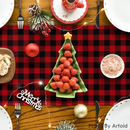 Miniatura 4 de Artoid Mode Camino de mesa de búfalo rojo y negro, decoración de mesa de comedor para interiores y exteriores, decoración de fiesta en el hogar, 13