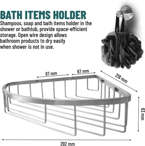 Miniatura 2 de Estante de ducha de acero inoxidable para montaje en pared, gancho individual y toallita de baño, impermeable, duradero, estante de ducha de esquina
