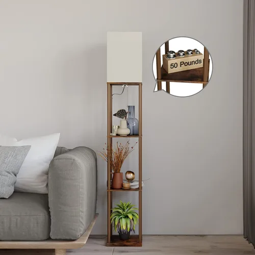 Miniatura 3 de SUNMORY Lámpara de pie con estantes, moderna lámpara de pie cuadrada con bombilla de 3 temperaturas de color, lámpara de estantería de exhibición