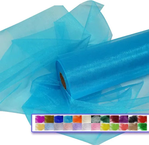 Miniatura 15 de Rollos de tela de tul de organza, organza cristal de 12" por 50 yardas (150 pies), carrete de malla de nailon transparente sedoso y brillante