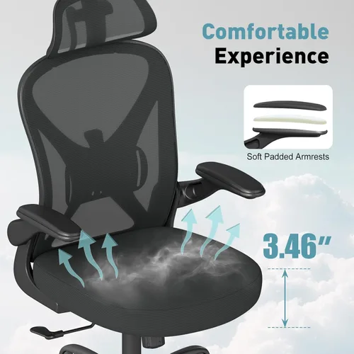 Miniatura 4 de ZZH Juego de 2 sillas ergonómicas de oficina con soporte lumbar ajustable y reposacabezas, silla de escritorio de malla para oficina en casa