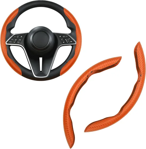 Miniatura 12 de Funda para volante de fibra de carbono, juego de 2 piezas antideslizante con agarre cómodo, diseño de mariposa segmentada, fácil instalación a