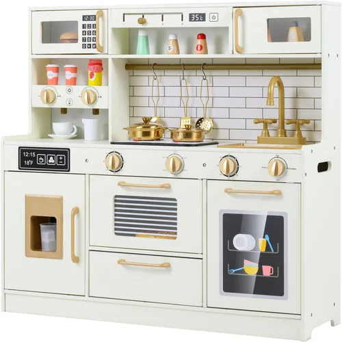 Miniatura 10 de INFANS Juego de cocina para niños, cocina de madera con sonido ligero realista, juguete de cocina para niños y niñas mayores de 3 años (blanco)