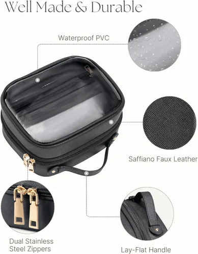 Miniatura 6 de Bolsa de Cosméticos Transparente de Doble Capa Bolsa de Artículos de Tocador de Viaje Estuche de Maquillaje Transparente con 4 Compartimentos, Bolsa