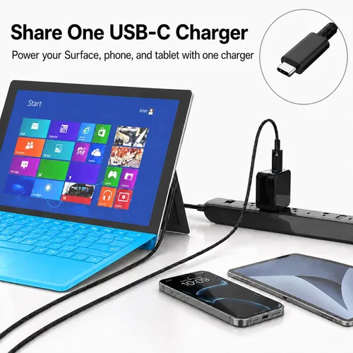 Miniatura 9 de Sisyphy Surface Connect to USB C Cable de carga trenzado de nailon de 6 pies, compatible con Microsoft Surface Pro 11/10/7/6/5/4/3 Go3/2/1