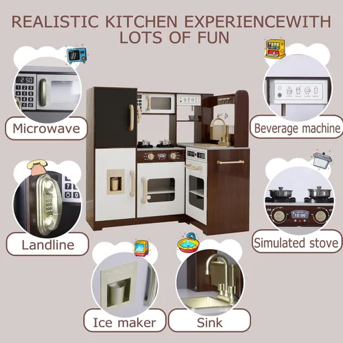 Miniatura 5 de TaoHFE Rincón de Espresso para Jugar Cocina con Luces, Juego de Cocina para Niños de 1 a 3 años, Juego de Cocina de Juguete para Niños Marrón