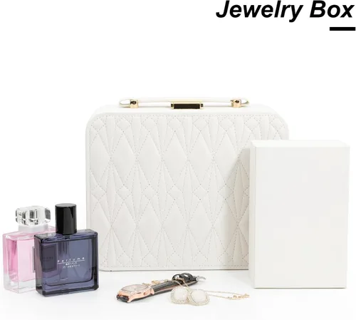 Miniatura 3 de V-LAFUY Joyero blanco, organizador de joyas de viaje grande, organizador de joyas de 2 capas, organizador de joyas de viaje para mujeres, estuche