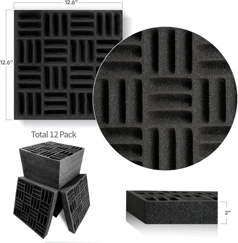 Miniatura 2 de Foroomaco Paquete de 12 paneles de espuma a prueba de sonido para paredes, paneles acústicos estilo cuadrícula de 12.6 x 12.6 x 2 pulgadas