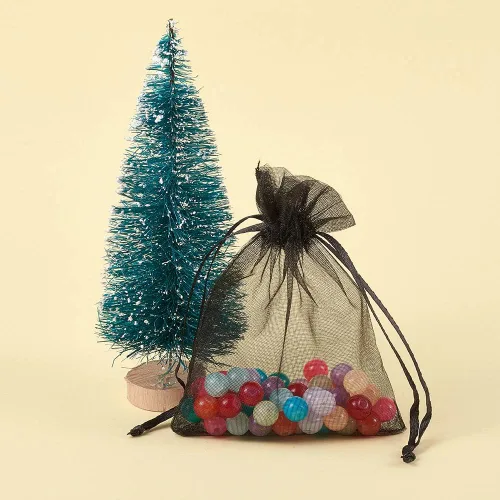 Miniatura 5 de Mega Pet Paquete de 100 bolsas de regalo de organza negra de 2.8 x 2.0 in, bolsas de satén con cordón, bolsas de regalo de joyería de caramelo