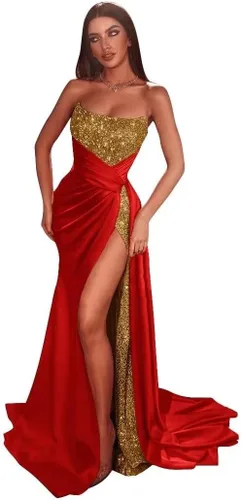 Vestidos de fiesta de lentejuelas brillantes, vestido de dama de honor de sirena 2024 con tubo de hendidura, vestido formal de noche de satén con