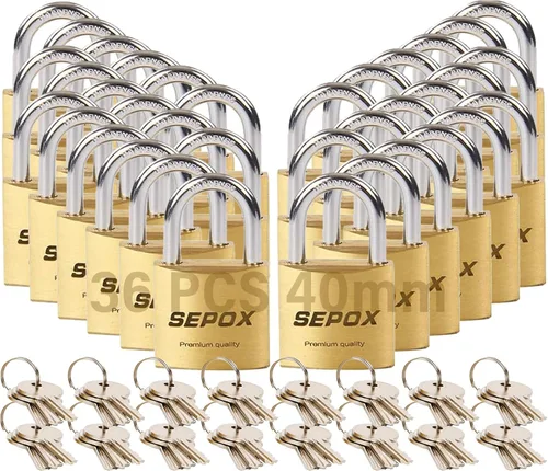 Miniatura 10 de SEPOX® 16 candados de latón macizo resistentes de 1.575 pulgadas con las mismas llaves, 24 unidades, cuerpo a prueba de intemperie de 1-9/16 16pcs