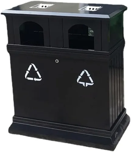 moisture Cubo de basura creativo de acero inoxidable negro para exteriores con cenicero, papelera comercial, cubo de basura doble clasificación,