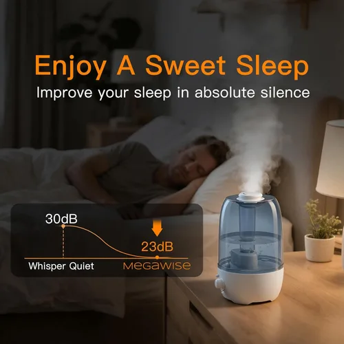 Miniatura 4 de MEGAWISE Humidificador de niebla fría para dormitorio infantil con gran capacidad de 3.2 litros, diseño sin fugas, salida de niebla fina, apagado