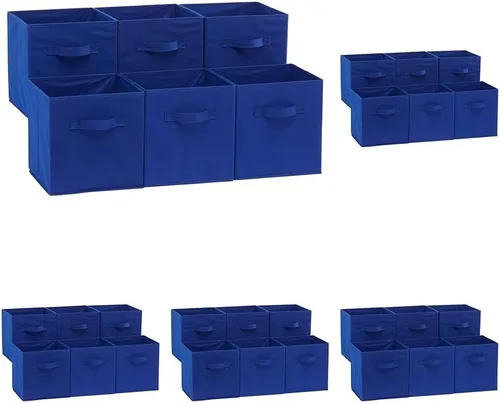 Miniatura 24 de Amazon Basics Contenedores de Almacenamiento Organizadores de Cubo con Asas, Tela Plegable, Paquete de 6, 10.5"x10.5"x11", Blanco/Gris Claro