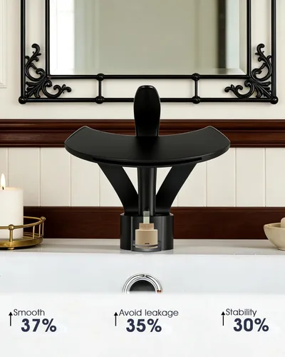 Miniatura 5 de AUU - Elegante grifo de lavabo de baño con un solo agujero, cascada negro mate, grifo de lavabo de latón sólido, grifo de lavabo de una sola manija