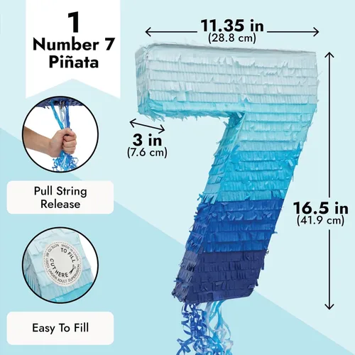 Miniatura 3 de BLUE PANDA Actividad de fiesta de 7 piñatas - Azul degradado, 16.5 x 11.35 pulgadas, piñata de cumpleaños fácil de llenar para niños de 7 años