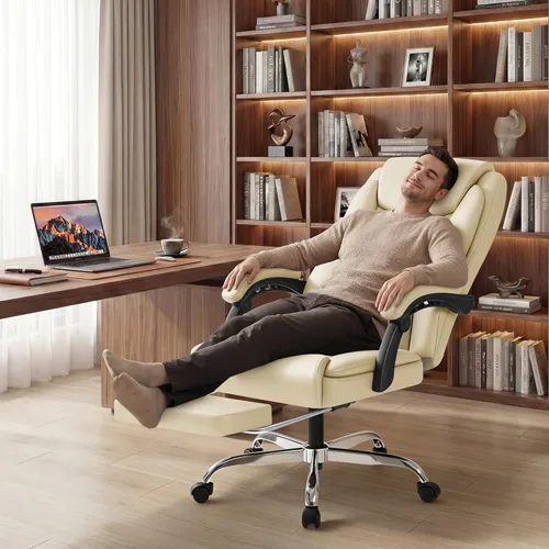 Miniatura 7 de Shahoo Silla de oficina grande y alta, silla de piel sintética ajustable en altura con reposapiés y soporte lumbar, silla ergonómica de respaldo