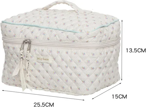 Miniatura 3 de Bolsa de maquillaje de algodón Bolsa de lavado Bolsa de almacenamiento de gran capacidad Cosméticos Mujeres Organizador de viaje Bolsas de Beige