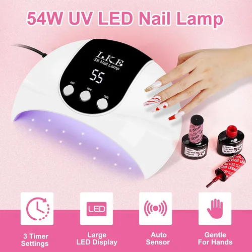 Miniatura 2 de LKE Lámpara de uñas LED UV de 54 W para esmalte de gel con 3 temporizadores, sensor automático, ligero portátil, 18 cuentas avanzadas para bricolaje