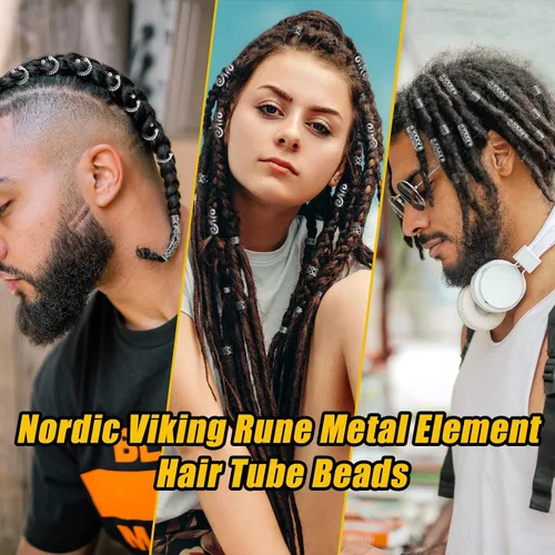 Miniatura 2 de 152 piezas de joyería de cabello vikingo con cuentas de runas nórdicas en tubo, clips de metal, puños, anillos, accesorios para trenzas, cuentas