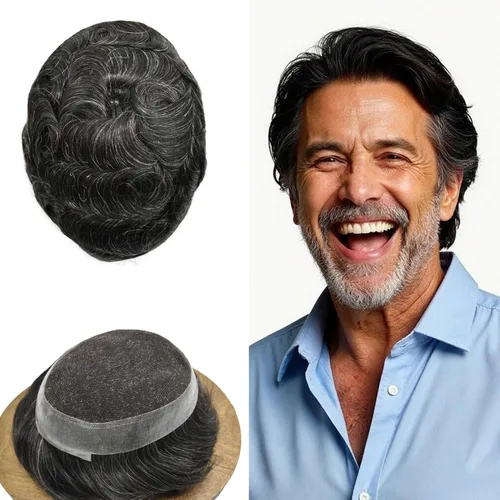 Miniatura 75 de Toupee para hombres Sistema de reemplazo de cabello humano real pieza de cabello humano para hombres encaje suizo para hombre Toupee Hair Pieces