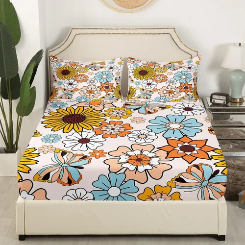 Miniatura 3 de Feelyou Juego de sábanas de flores hippie retro, tamaño individual, juego de sábanas de mariposa para niños y adolescentes, decoración de los años