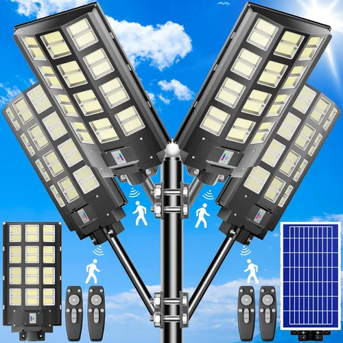 loyoele Luces solares de calle de 9000 W para exteriores, 240000 lúmenes, luz de inundación solar con control remoto y sensor de movimiento, luces