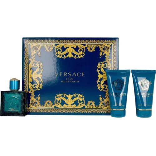 Versace Eros for Men - Juego de regalo de 3 piezas, spray EDT de 1.7 onzas, bálsamo para después del afeitado, gel de ducha vigorizante