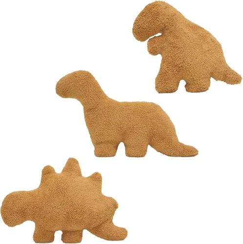 Almohada de Nugget de pollo en forma de dinosaurio, 3 piezas de Nugget de pollo en forma de dinosaurio de peluche para niños, adultos y novias,