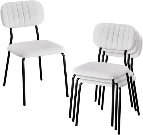 Miniatura 12 de VINGLI Juego de 2 sillas de comedor apilables, asiento acolchado de poliuretano con marco de metal, silla apilable para el hogar, cocina, oficina