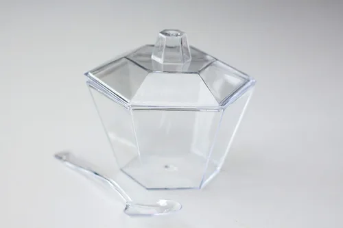 Miniatura 8 de Oasis Creations Mini tapas y cucharas hexagonales incluidas, 3.3 onzas, 40 unidades, plástico transparente, seis caras, taza de flores, taza