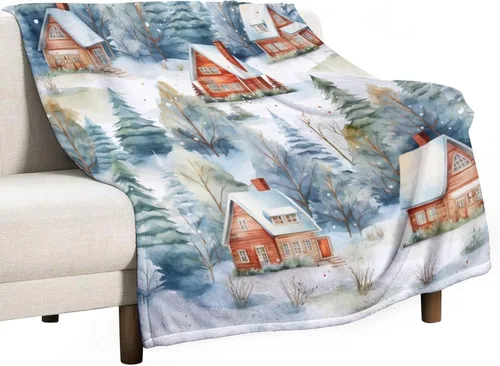 Miniatura 52 de Manta de invierno de acuarela de Navidad en el bosque, manta cálida y acogedora para sofá, cama para adultos, 30 x 40 pulgadas, manta de microfibra