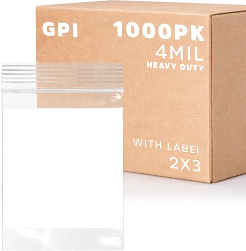 Miniatura 13 de GPI - 3" x 4" - Caja a granel de 1000, bolsas de plástico transparente con cierre de cremallera de 4 mil de grosor, resistentes, con bloque blanco