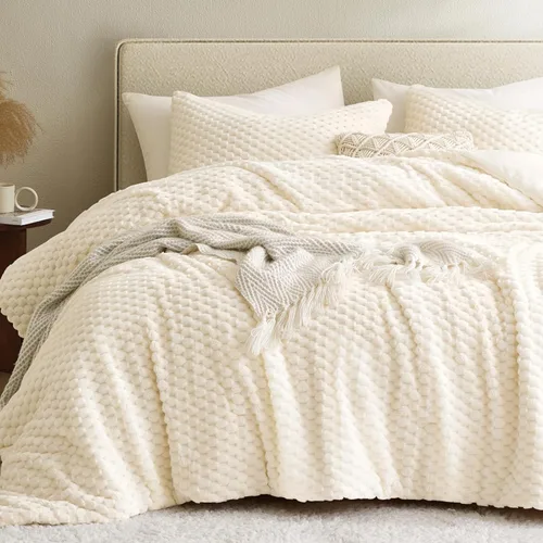 Miniatura 13 de Petrichor Juego de edredón esponjoso tamaño individual, edredón grueso de franela negra ultrasuave para cama Queen, juego de ropa de cama cálido