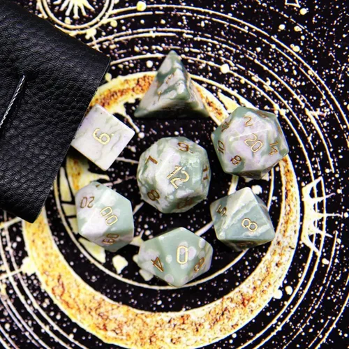 Dados poliédricos DND de piedras preciosas de jade auspicioso natural, dados de juego de rol para juegos de mesa TRPG juegos de mazmorras y dragones