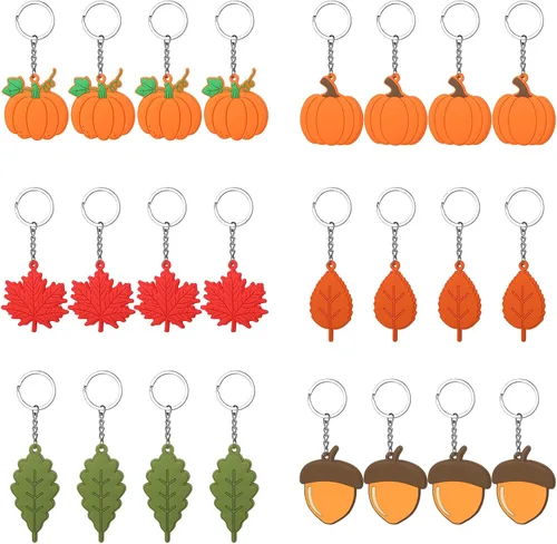 Geetery 36 llaveros de fiesta de Acción de Gracias, regalos a granel, llaveros de calabaza de otoño, hojas, regalos de agradecimiento, llavero a