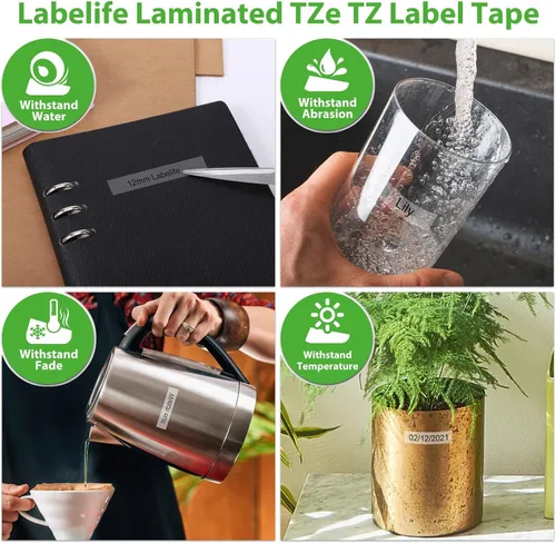 Miniatura 5 de Labelife Paquete de 5 cintas TZe TZ de 0.47 pulgadas laminadas transparentes TZe-131 de repuesto para Brother Label Maker Tape Clear TZe131 TZ-131