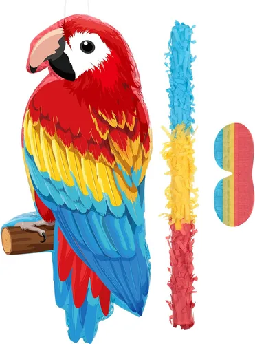 Miniatura 8 de Threan Piñata de cerdo pequeño, Aloha Luau, decoraciones de fiesta, piñata de cerdo rosa con palo para los ojos vendados, suministros de fiesta
