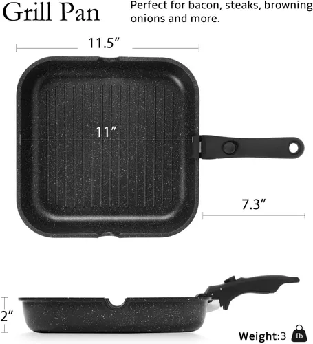 Miniatura 2 de ESLITE LIFE Sartén cuadrada grande de 11 pulgadas, compatible con inducción, sartén antiadherente con mango desmontable, sartén versátil